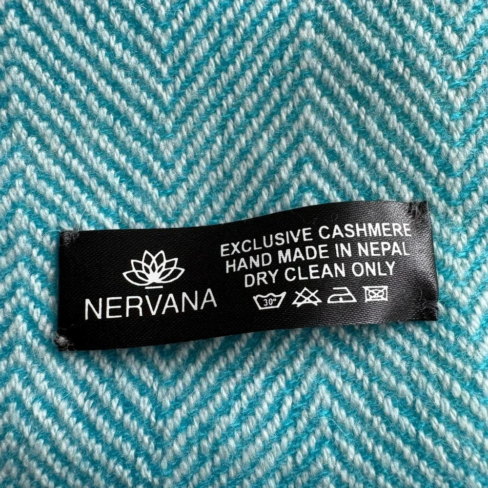 Nervana Unisex Blue Cashmere Herringbone Throw Blanket Shawl Scarf 28x80